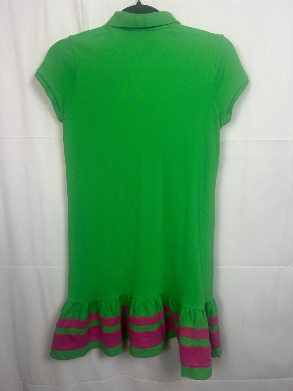 Ralph Lauren Bright Green Polo Dress with Pink Hem Stripes